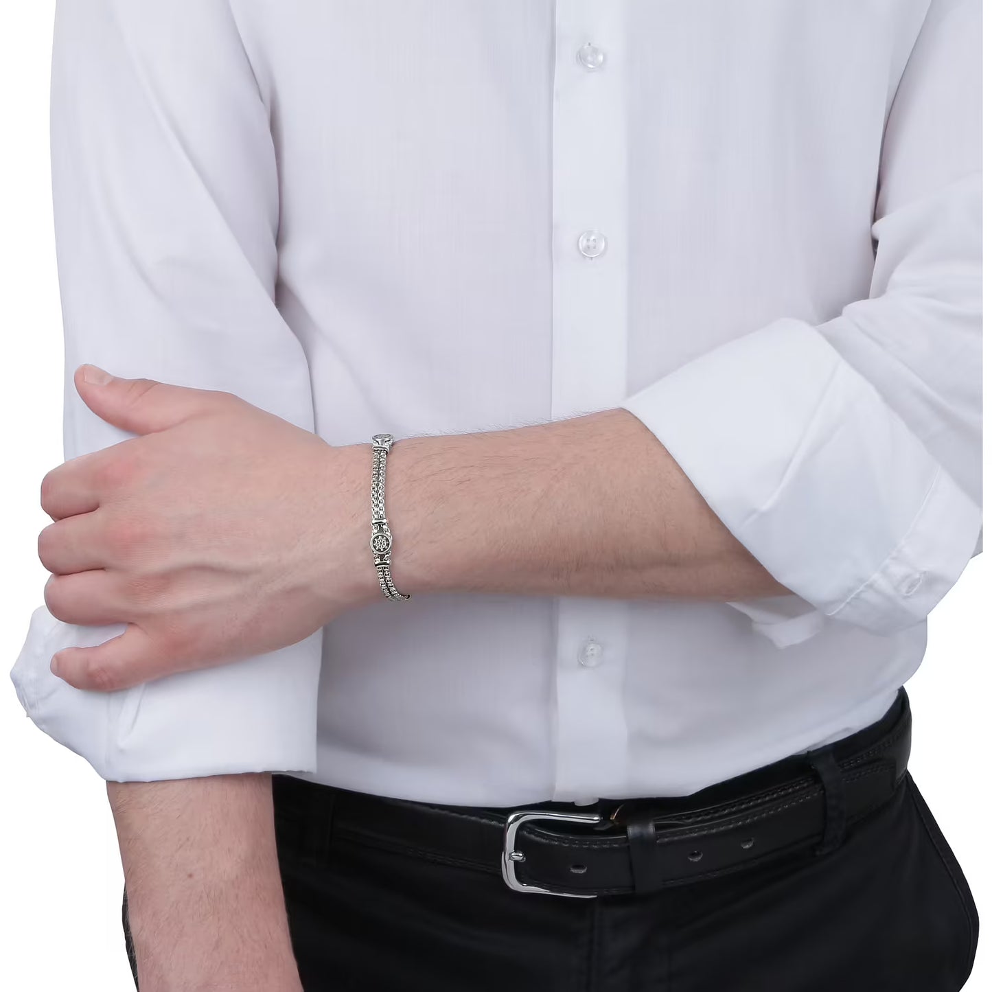 Bracciale Sector Uomo Acciaio Silver Marine Smalto Nero Timone _SADQ34