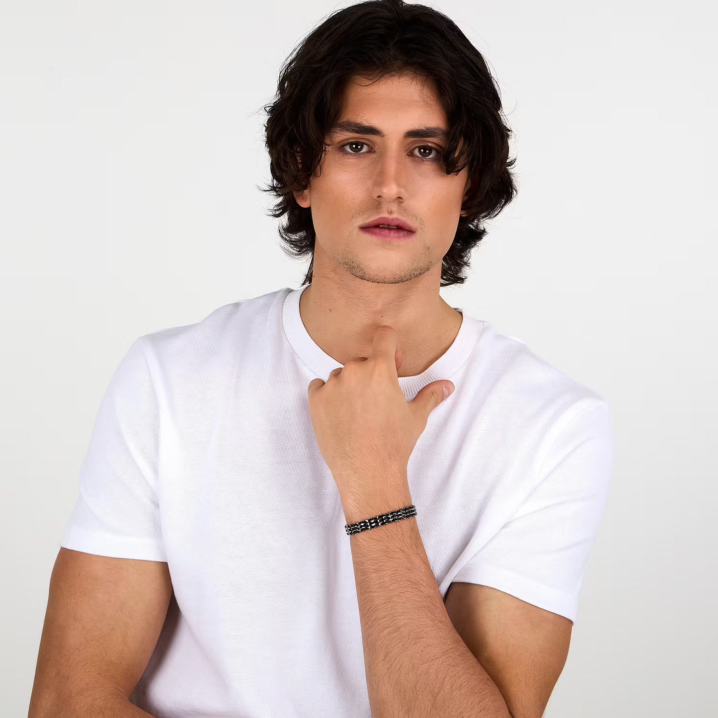 Bracciale Sector Uomo Acciaio Ceramica Nera Maglia Larga _SAFR48
