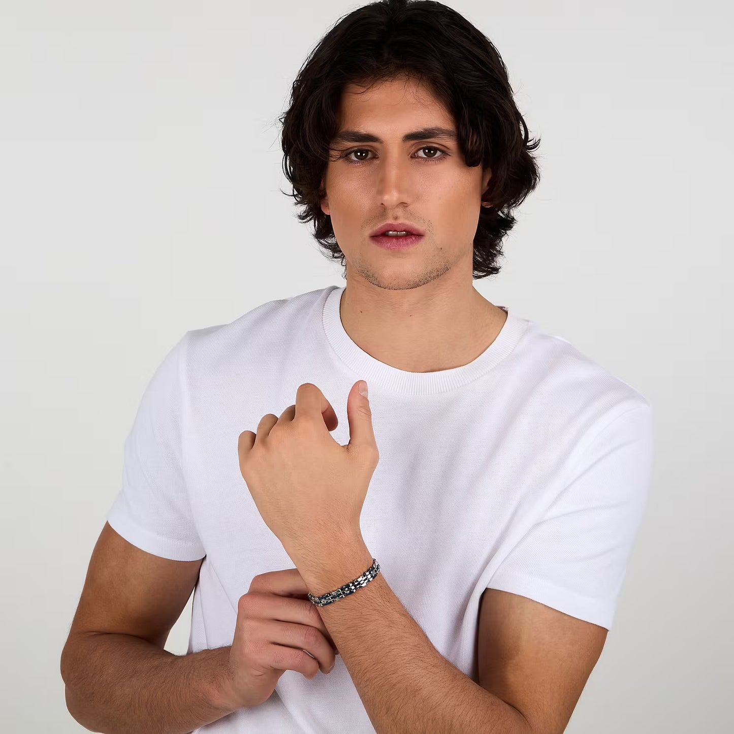 Bracciale Sector Uomo Acciaio Ceramica Blu Maglia Larga _SAFR49