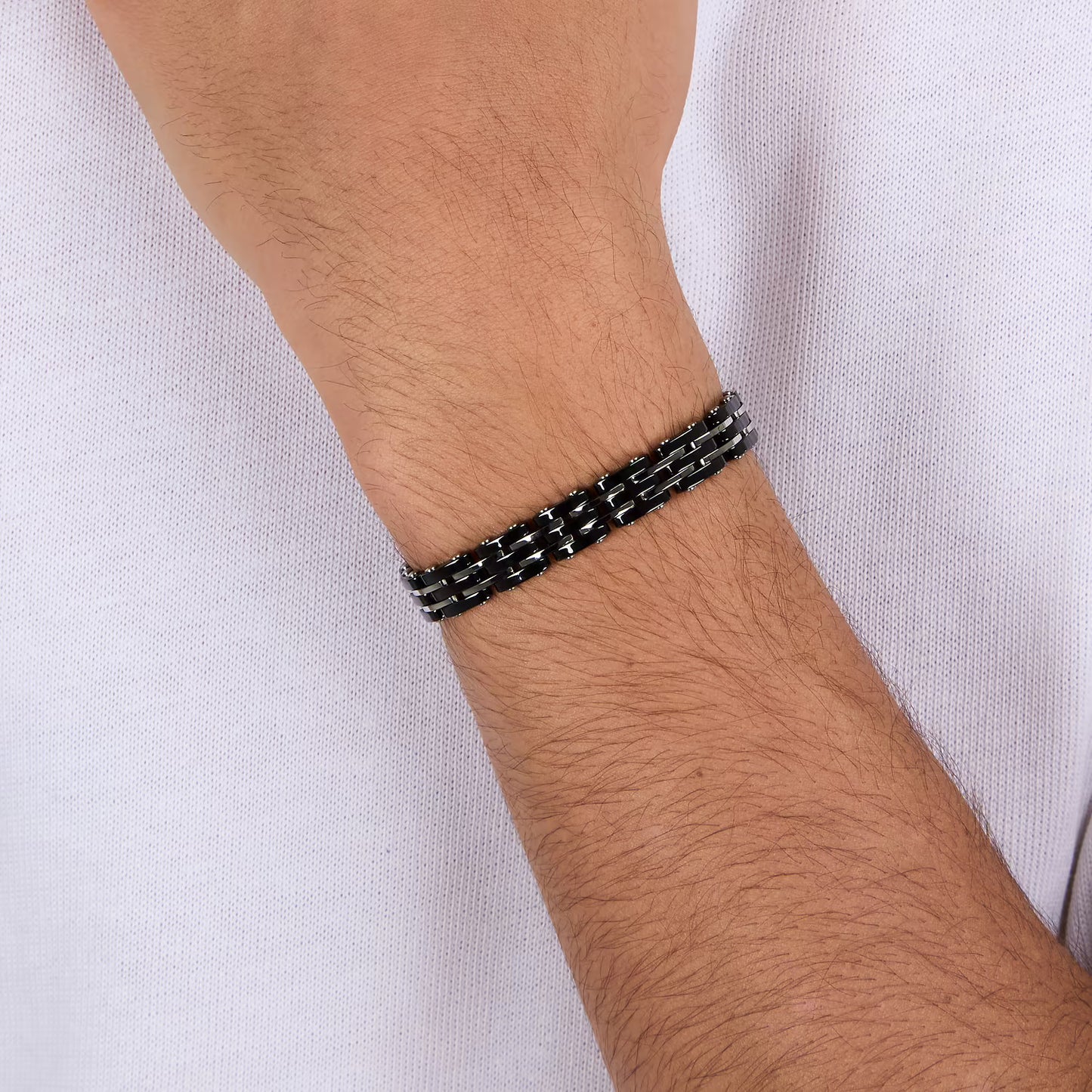 Bracciale Sector Uomo Acciaio Ceramica Nera Maglia Larga _SAFR48