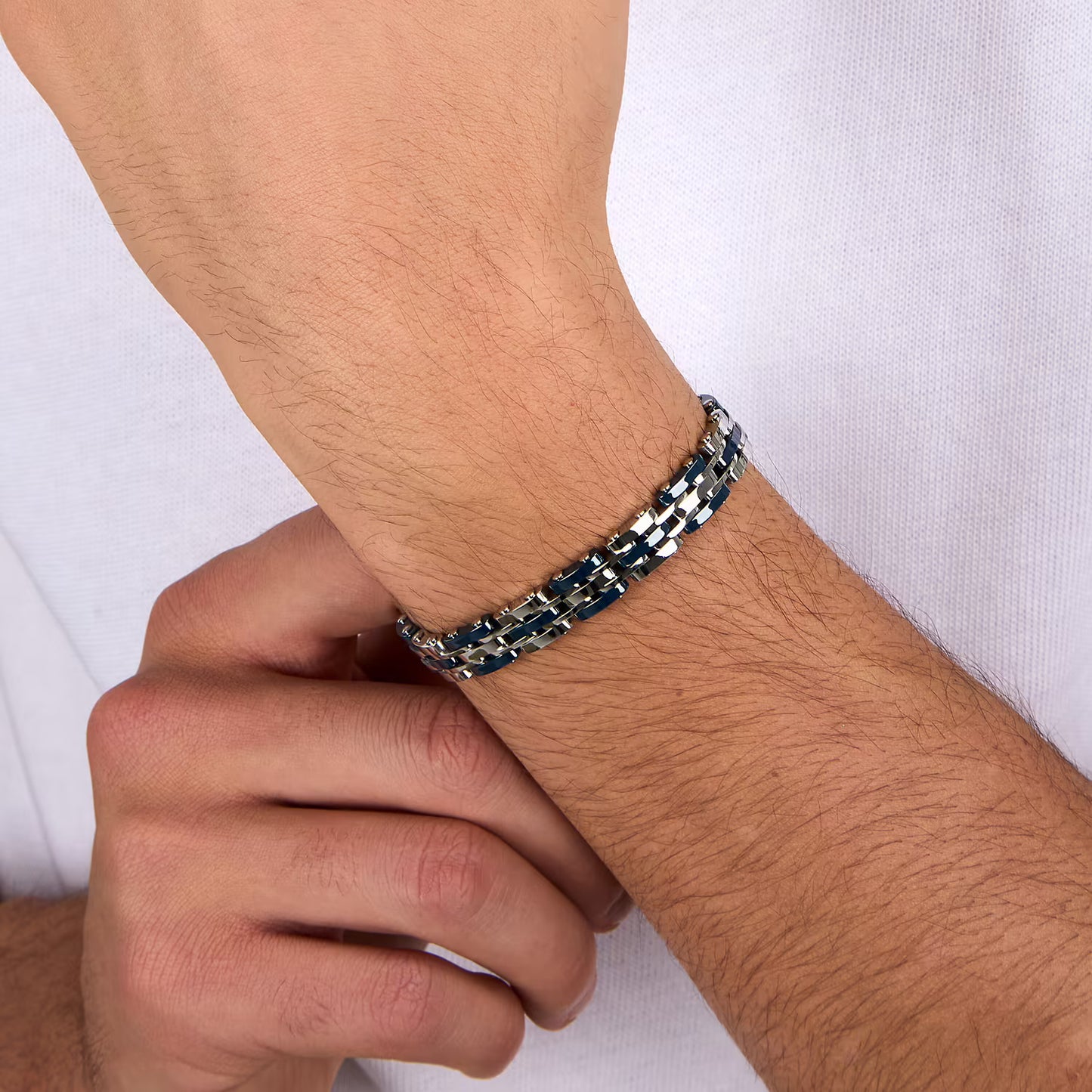 Bracciale Sector Uomo Acciaio Ceramica Blu Maglia Larga _SAFR49