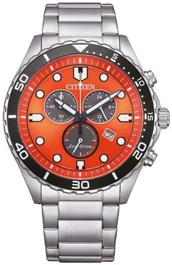 Citizen Herren-Armbanduhr Eco Drive Stahl orangefarbenes Zifferblatt Chronograph _AT2560-84X
