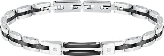 Bracciale Sector Uomo Acciaio Silver Ceramica Nera Diamonds _SAFR46