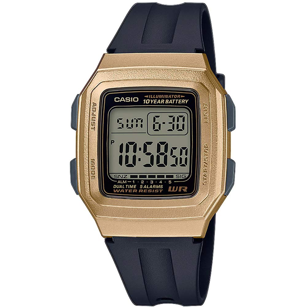 Casio Unisex-Digitalquarzuhr mit schwarzem Harzarmband und goldenem Gehäuse _F-201WAM-9AVEF