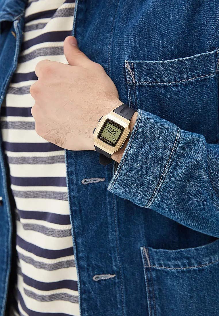 Casio Unisex-Digitalquarzuhr mit schwarzem Harzarmband und goldenem Gehäuse _F-201WAM-9AVEF
