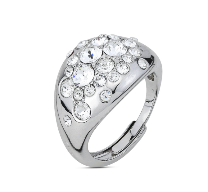 Anello Regolabile Boccadamo Donna Bronzo Rodiato Cristalli Bianchi _XAN216