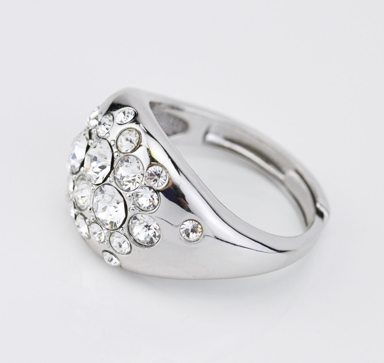 Anello Regolabile Boccadamo Donna Bronzo Rodiato Cristalli Bianchi _XAN216