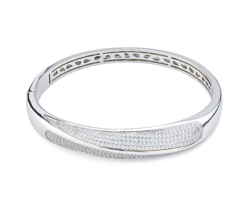 Bracciale Boccadamo Donna Bronzo Argentato Rigido Con Pavé Zirconi _KBR030