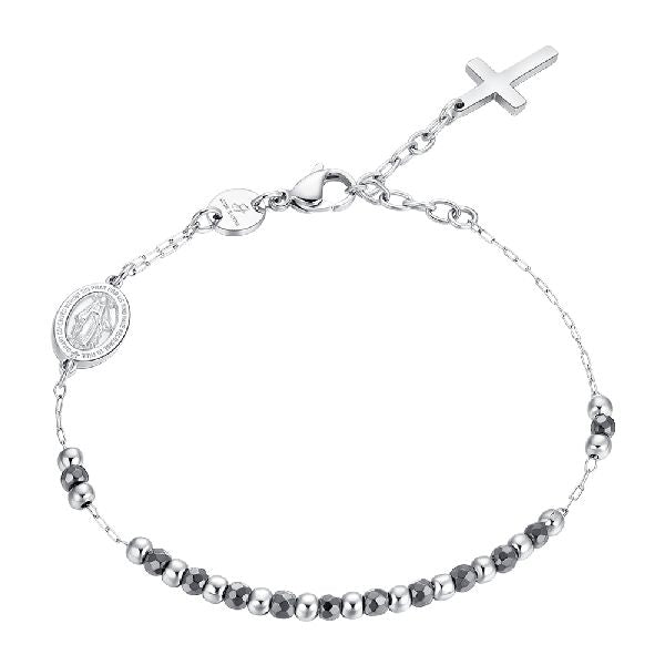 Bracciale Luca Barra Uomo Acciaio Rosario Ematite Grigia _BA1891