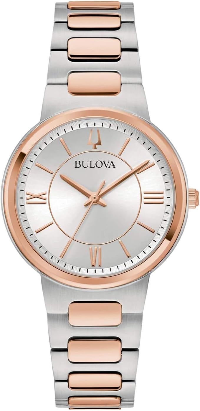 Bulova Damenuhr, Silber und Roségold, Stahl, nur Zeitanzeige, 98L327