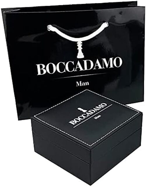 Bracciale Boccadamo Uomo Ecopelle Nero Acciaio Silver Timone _ABR770