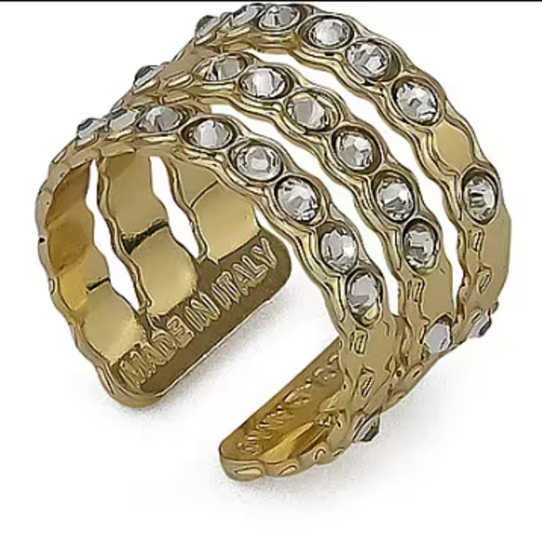 Anello Boccadamo Donna Bronzo Placcato Oro Zirconi Regolabile _XAN181D