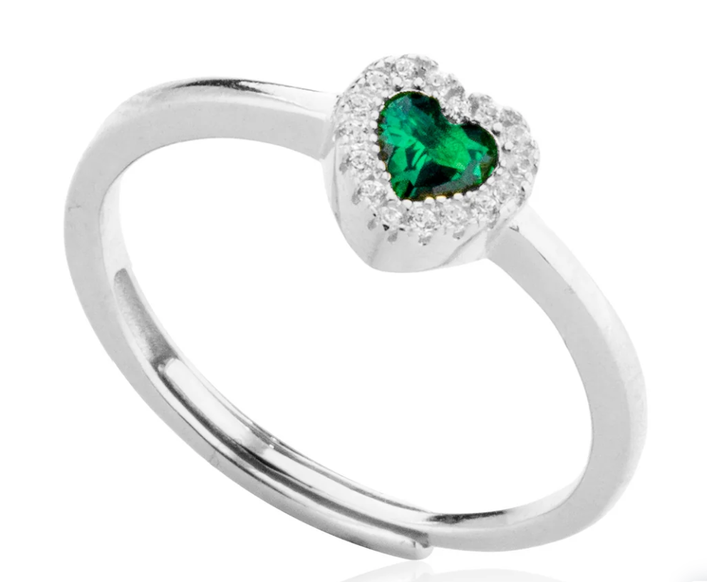 The Writings of Love Ring für Damen, 925 Silber, Grünes Herz _LSA02