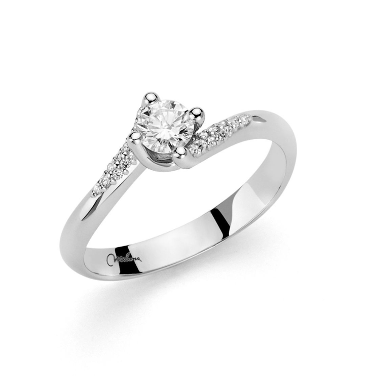Anello Solitario Miluna Oro Bianco 18Kt Diamante Centrale 0,24 Kt diamanti sul gambo TG. 14 0,06ct _LID3297-024G7