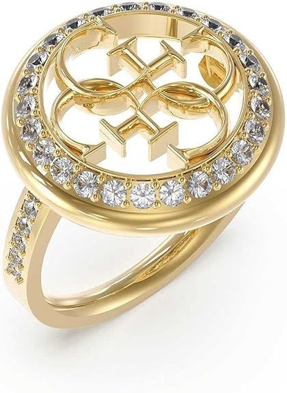 Anello Guess Donna Acciaio Dorato Logo Centrale Cristalli Bianchi _JUBR02139JWYG