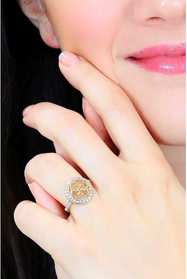 Anello Guess Donna Acciaio Dorato Logo Centrale Cristalli Bianchi _JUBR02139JWYG