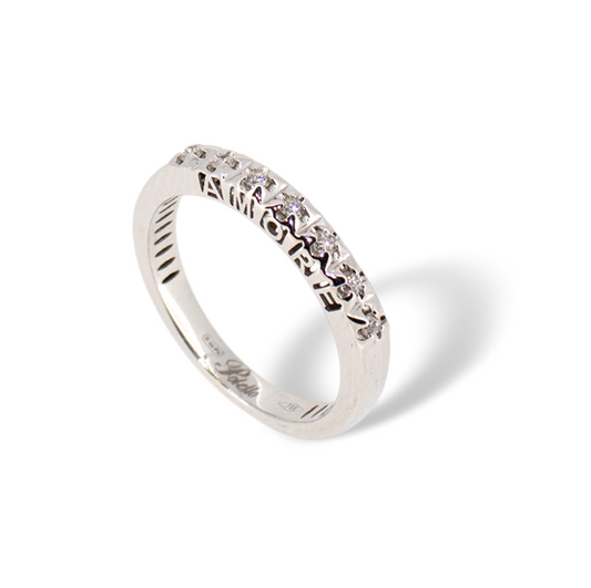 Anello Polello Oro Bianco 18KT Diamanti 0,14CT Scritta AMORE G3137B