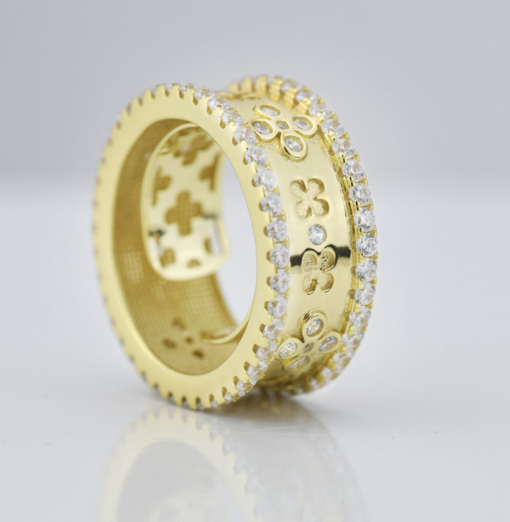 Anello Regolabile Boccadamo Donna Bronzo Floreale Doppia Corona Zirconi _XAN211DG