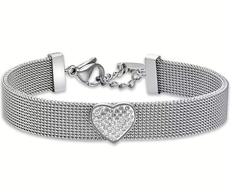 Bracciale Luca Barra Donna Maglia Milano Cuore Centrale Cristalli Bianchi _BK2522