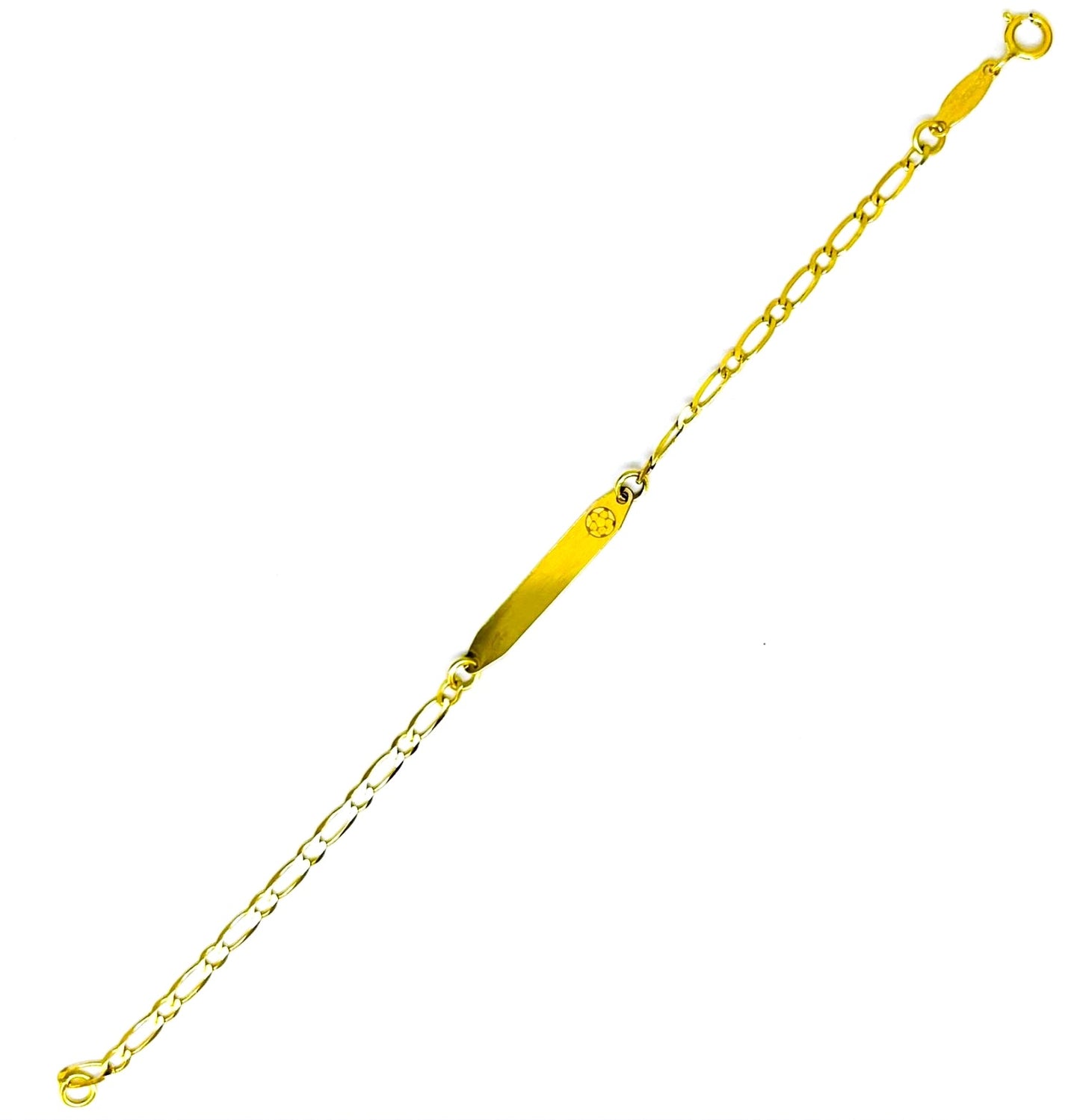 Bracciale Bambini Unisex Oro Giallo 18 KT Targhetta Per Incisione Maglia Sottile _BR004