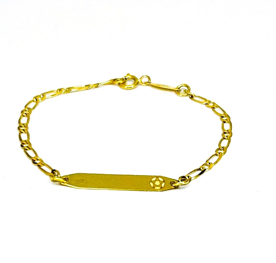 Bracciale Bambini Unisex Oro Giallo 18 KT Targhetta Per Incisione Maglia Sottile _BR004