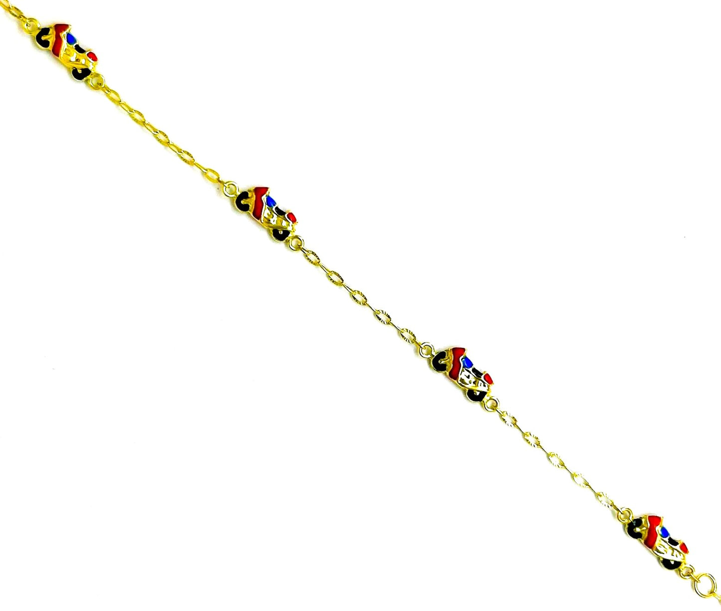 Bracciale Bambino Oro Giallo Catenina Sottile 4 Moto Smaltate Rosso Blu Nero _BR013