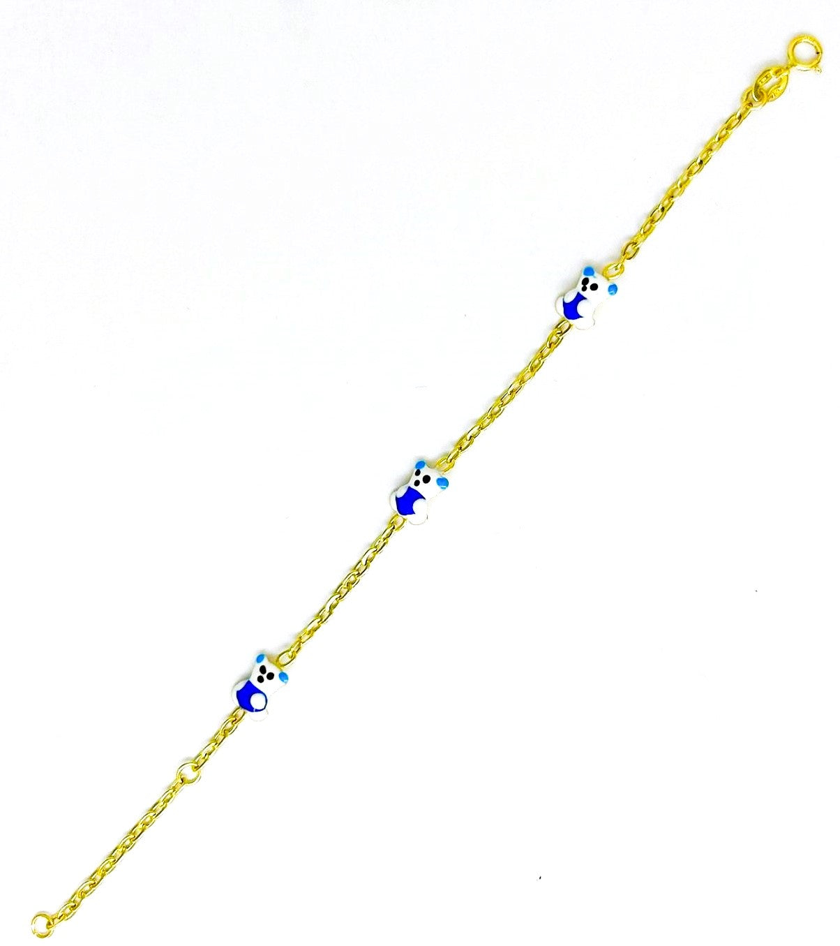 Bracciale Bambino Oro Giallo 18 kt N. 3 Orsetti Smaltati Bianco Azzurro Blu _BR016