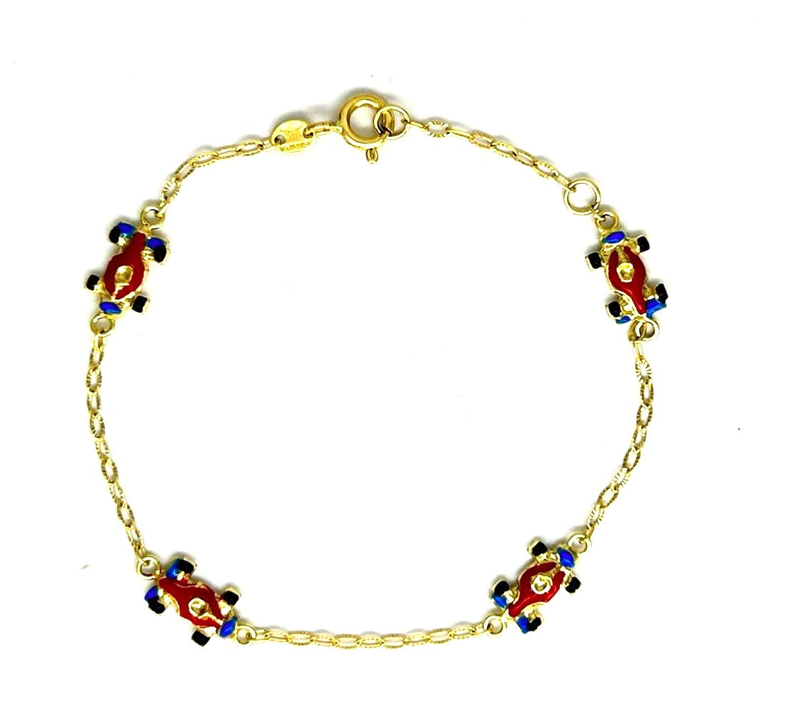 Bracciale Bambino Oro Giallo 18 KT n. 4 Ferrari Smaltate Rosso Blu Nero _BR015