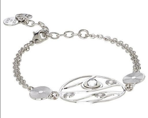 Bracciale Boccadamo Donna Bronzo Col. Argento Dettaglio Cerchio Onda Cristalli _XBR718
