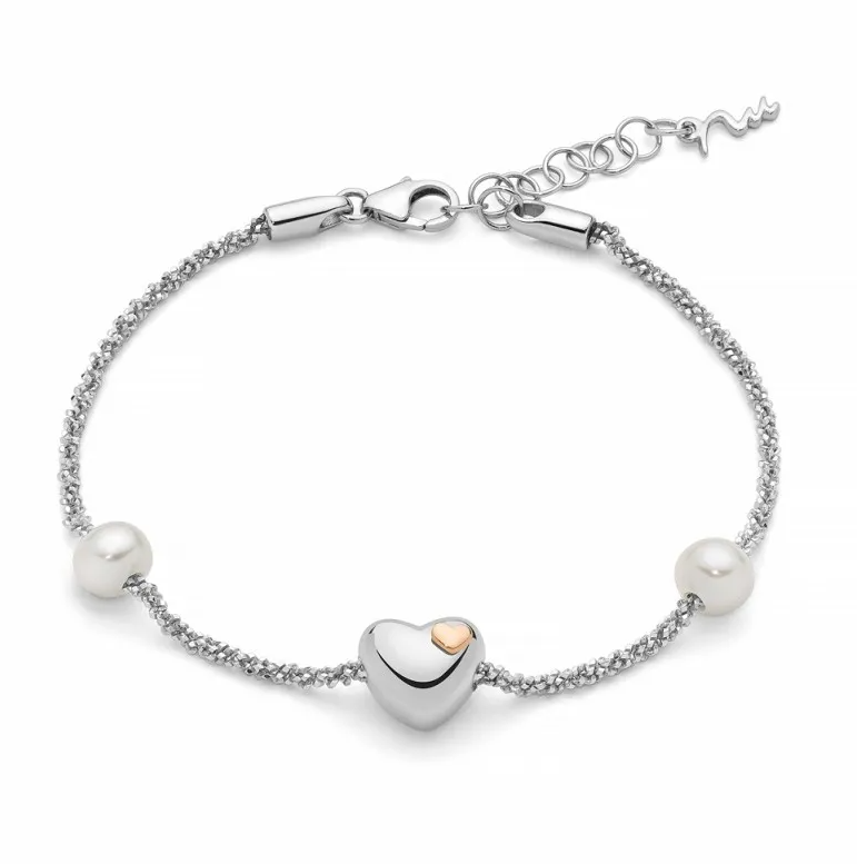Bracciale Miluna Donna Argento925 Cuore Elemento Oro375 9KT 2 Perle Bianche 6mm _PBR3496