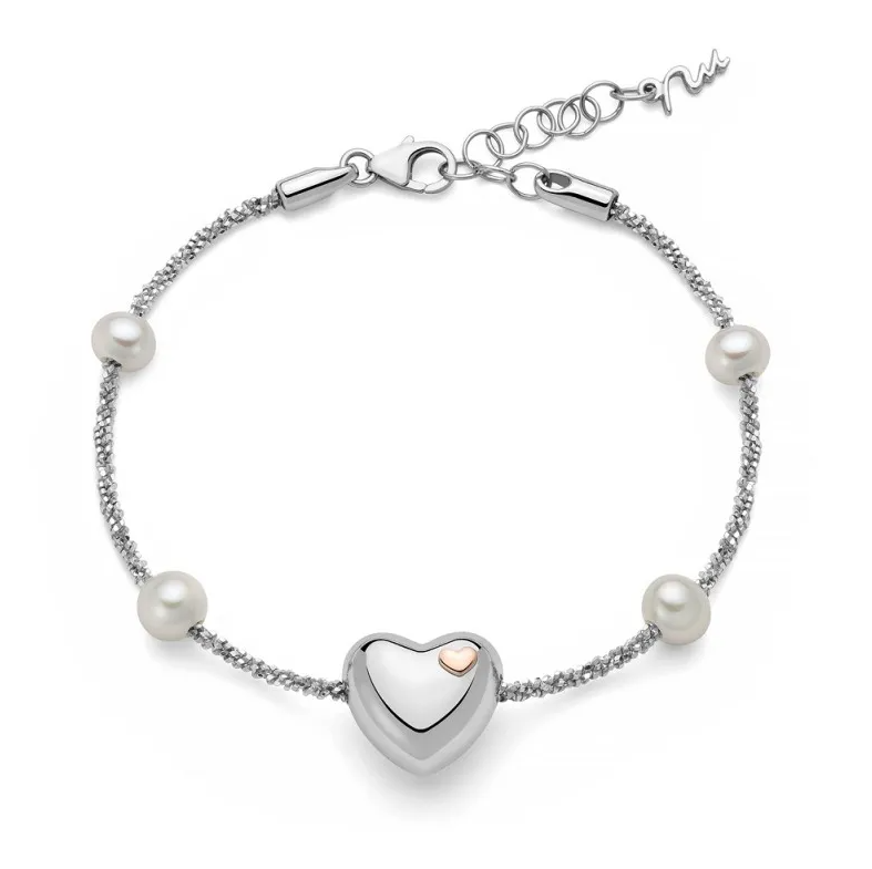 Bracciale Miluna Donna Argento925 Cuore Elemento Oro375 (9KT) Perle Bianche 7-7,5 mm e 6-6,5 mm _PBR3493