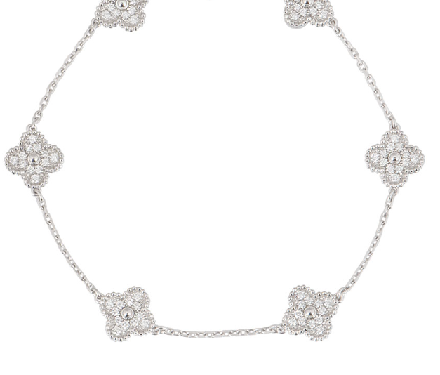 Vancleef Damenarmband aus 925er Silber mit vierblättrigem Kleeblatt und Kristallen _LSB25