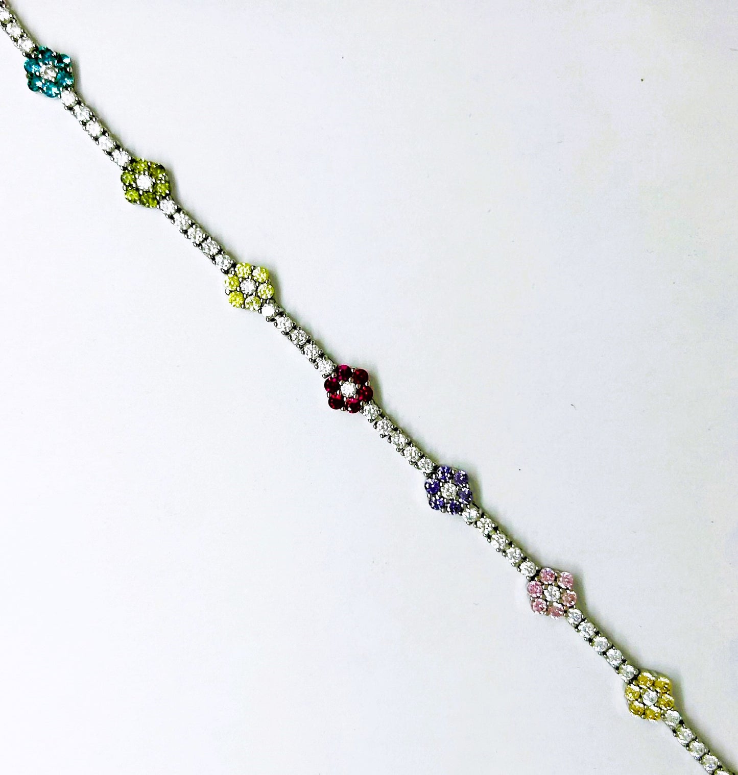 Bracciale Donna Argento Modello Tennis Zirconi Fiori Multicolor B0010GRAD-18