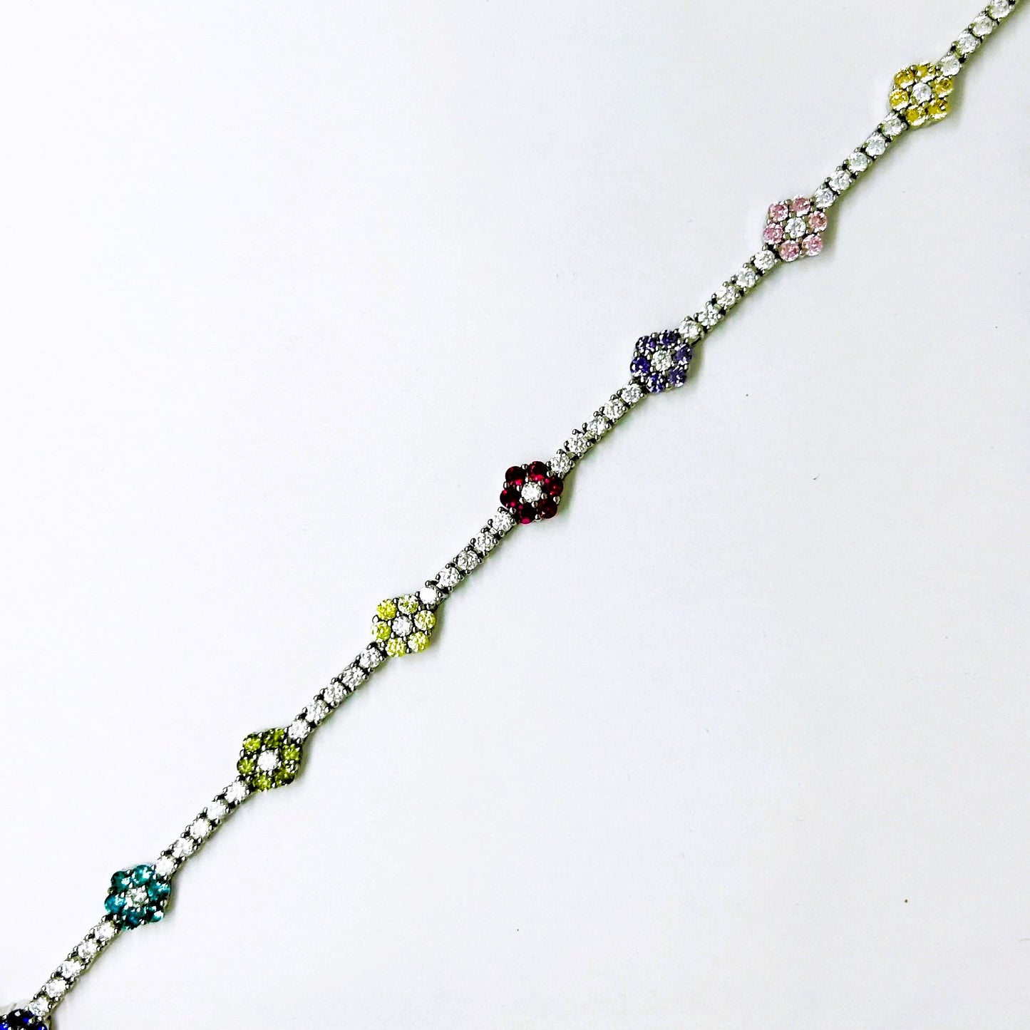 Bracciale Donna Argento Modello Tennis Zirconi Fiori Multicolor B0010GRAD-18