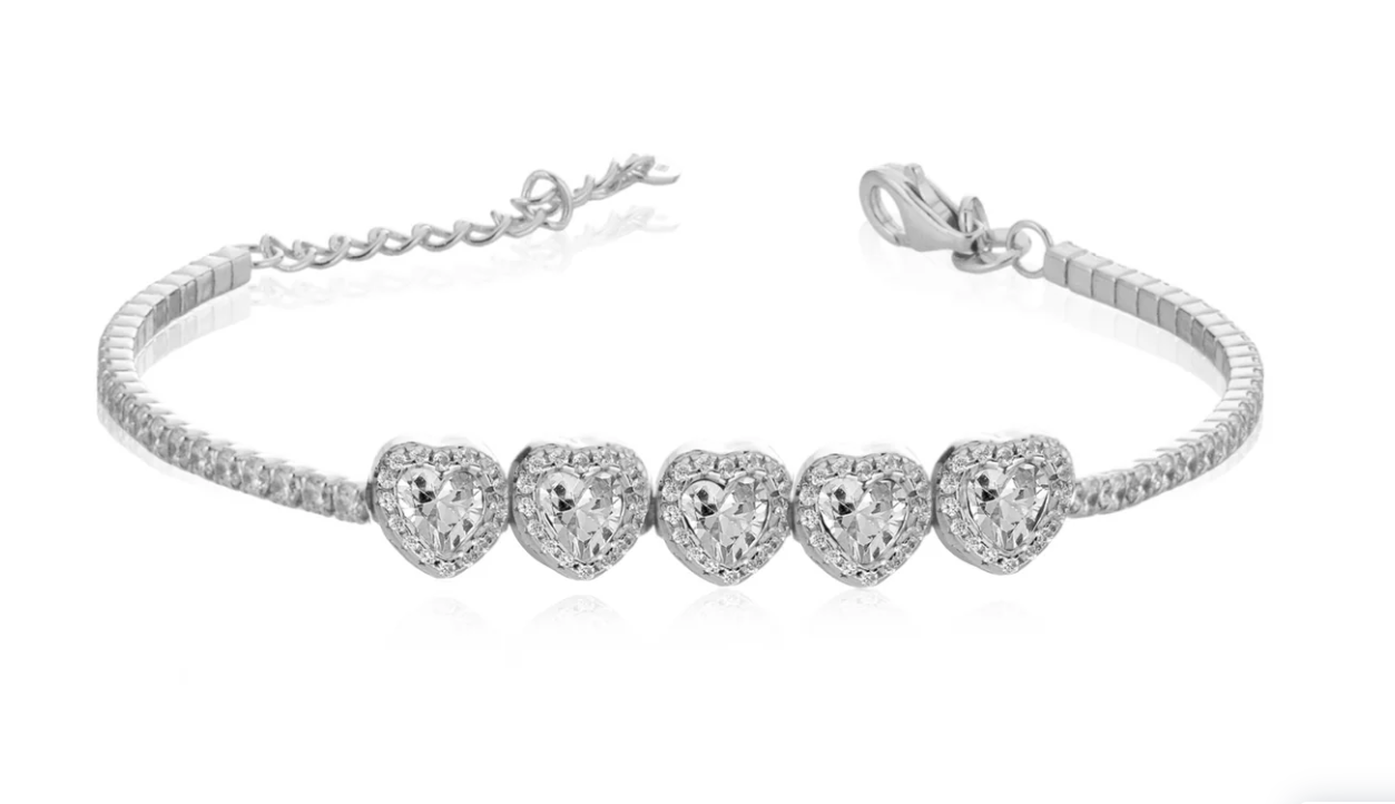 Bracciale Le Scritte dell'Amore Donna Argento 925 Modello Tennis 5 Cuori Crystal _LSB18