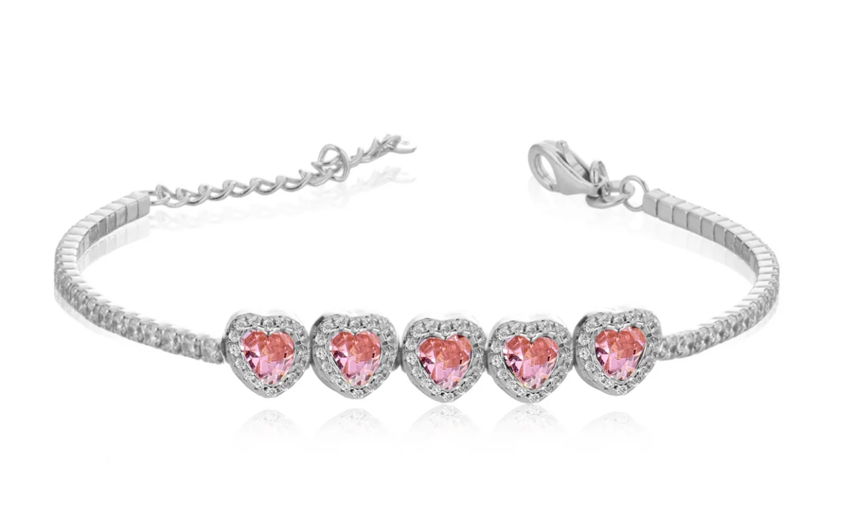 Bracciale Le Scritte dell'Amore Donna Argento 925 Modello Tennis 5 Cuori Rosa _LSB21