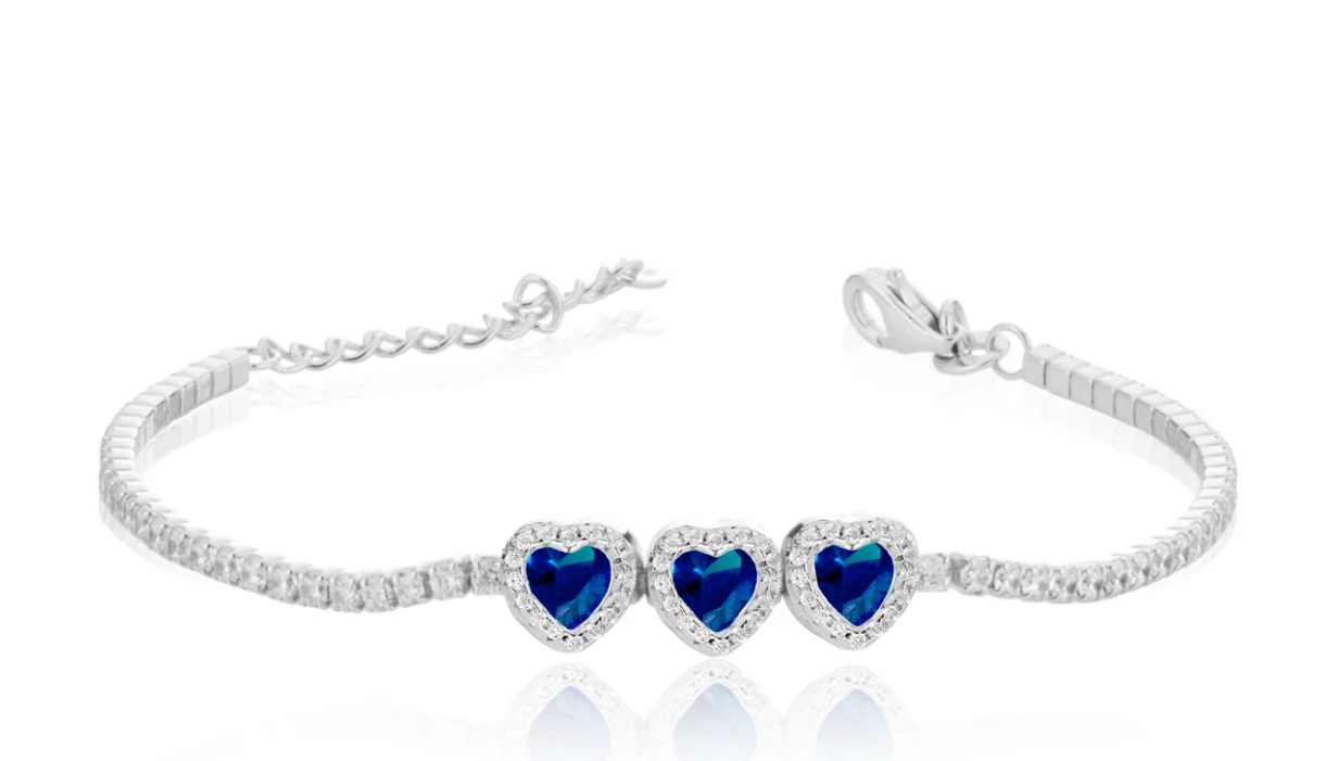 Bracciale Le Scritte dell'Amore Donna Argento 925 Modello Tennis Trilogy Cuore Blu _LSB12