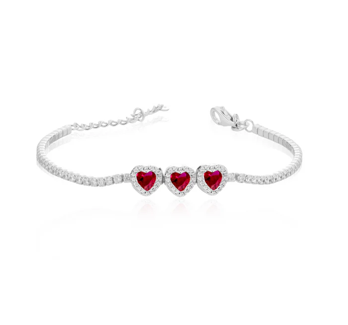 Bracciale Le Scritte dell'Amore Donna Argento 925 Modello Tennis Trilogy Cuore Rosso _LSB11