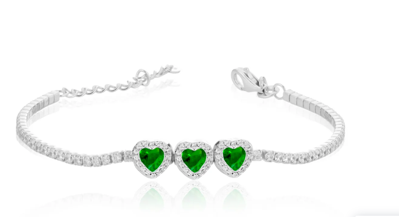 Bracciale Le Scritte dell'Amore Donna Argento 925 Modello Tennis Trilogy Cuore Verde _LSB27