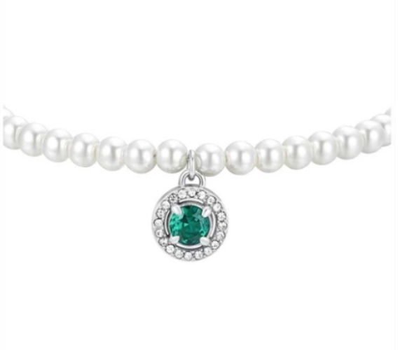 Bracciale Luca Barra Donna Acciaio Perle e Cerchio con Zircone Verde _BK2662