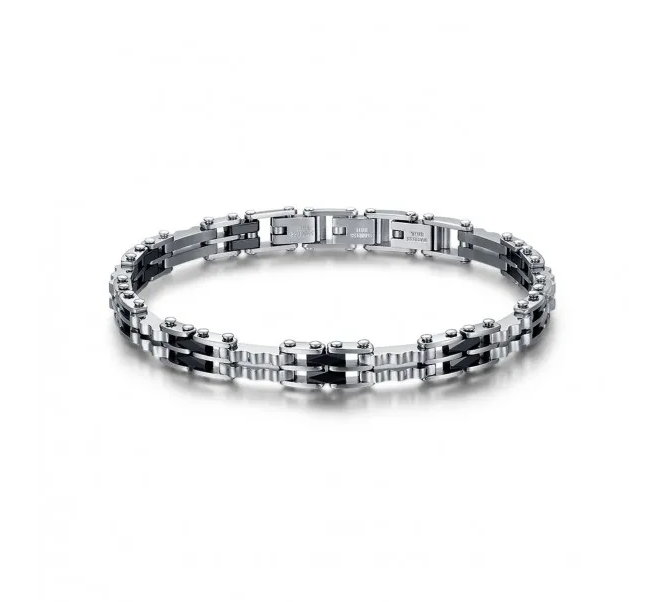 Luca Barra Herrenarmband aus versilbertem Stahl mit schwarzen Keramikeinsätzen _BA1124