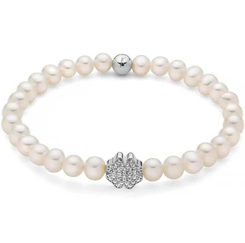 Bracciale Miluna Donna Perle 5,5-6 mm Quadrifoglio Argento925 Pavé Topazi 0,45ct _PBR3501