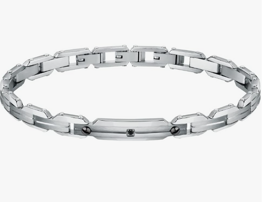 Bracciale Sector Uomo Acciaio Argentato Collezione No Limits con Cristalli Neri _SAVK06