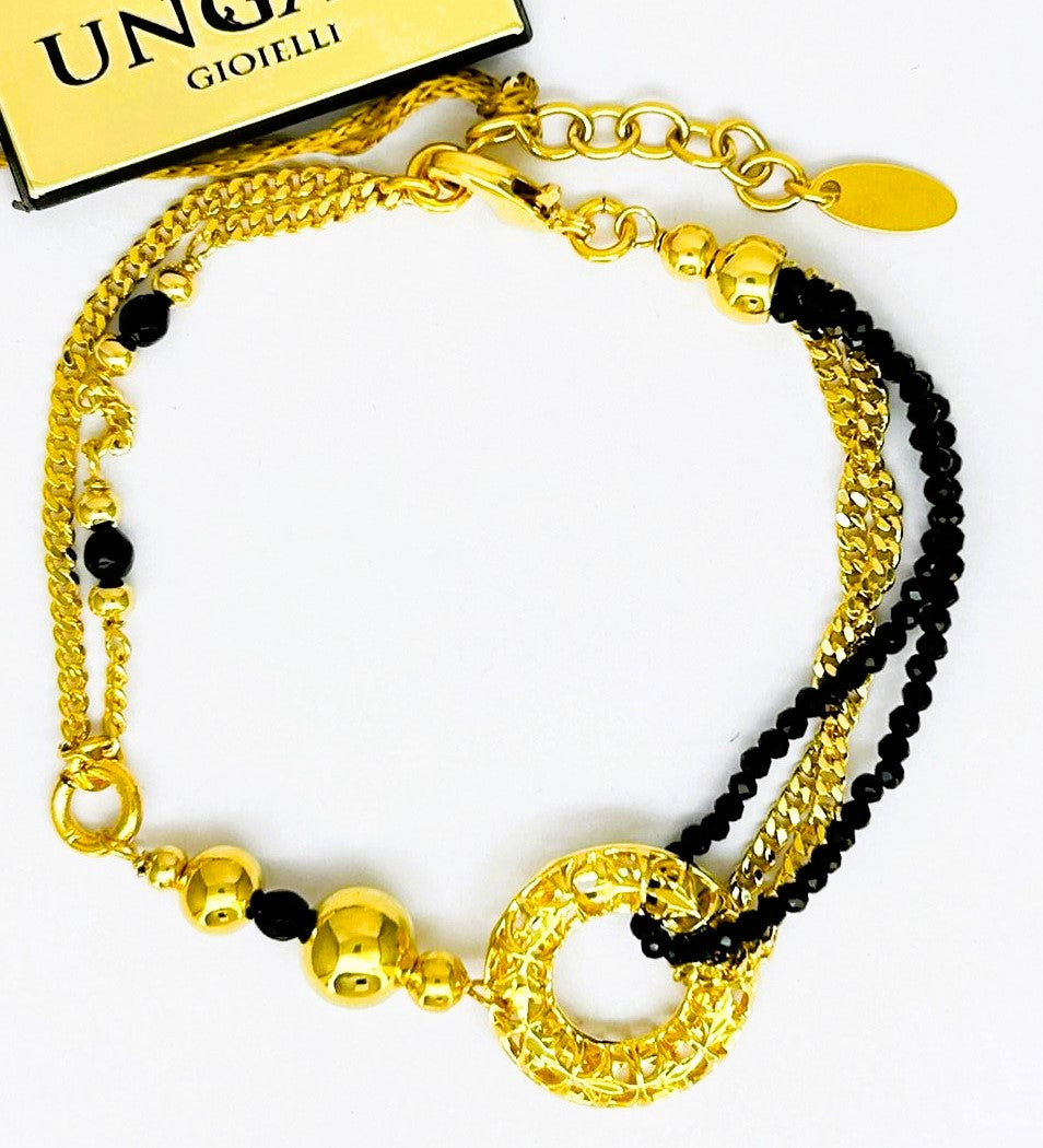 Bracciale Ungari Donna Bronzo Centrale Cerchio Perline Nere FIRENZE _BR043
