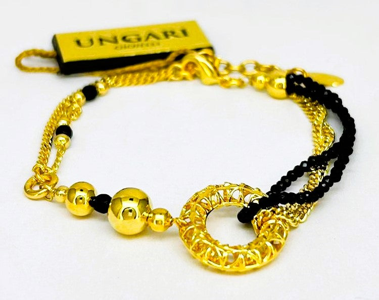 Bracciale Ungari Donna Bronzo Centrale Cerchio Perline Nere FIRENZE _BR043