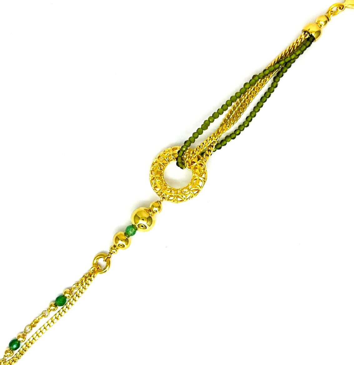 Bracciale Ungari Donna Bronzo Centrale Cerchio Perline Verdi FIRENZE _BR043