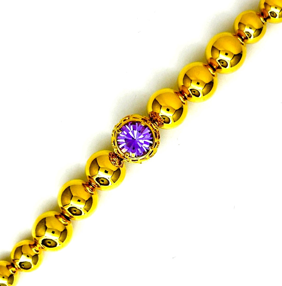 Bracciale Ungari Donna Bronzo Rigido Perle Centrale Zircone Douple Face Zircone Lilla e Azzurro DIAMANTI _BR026
