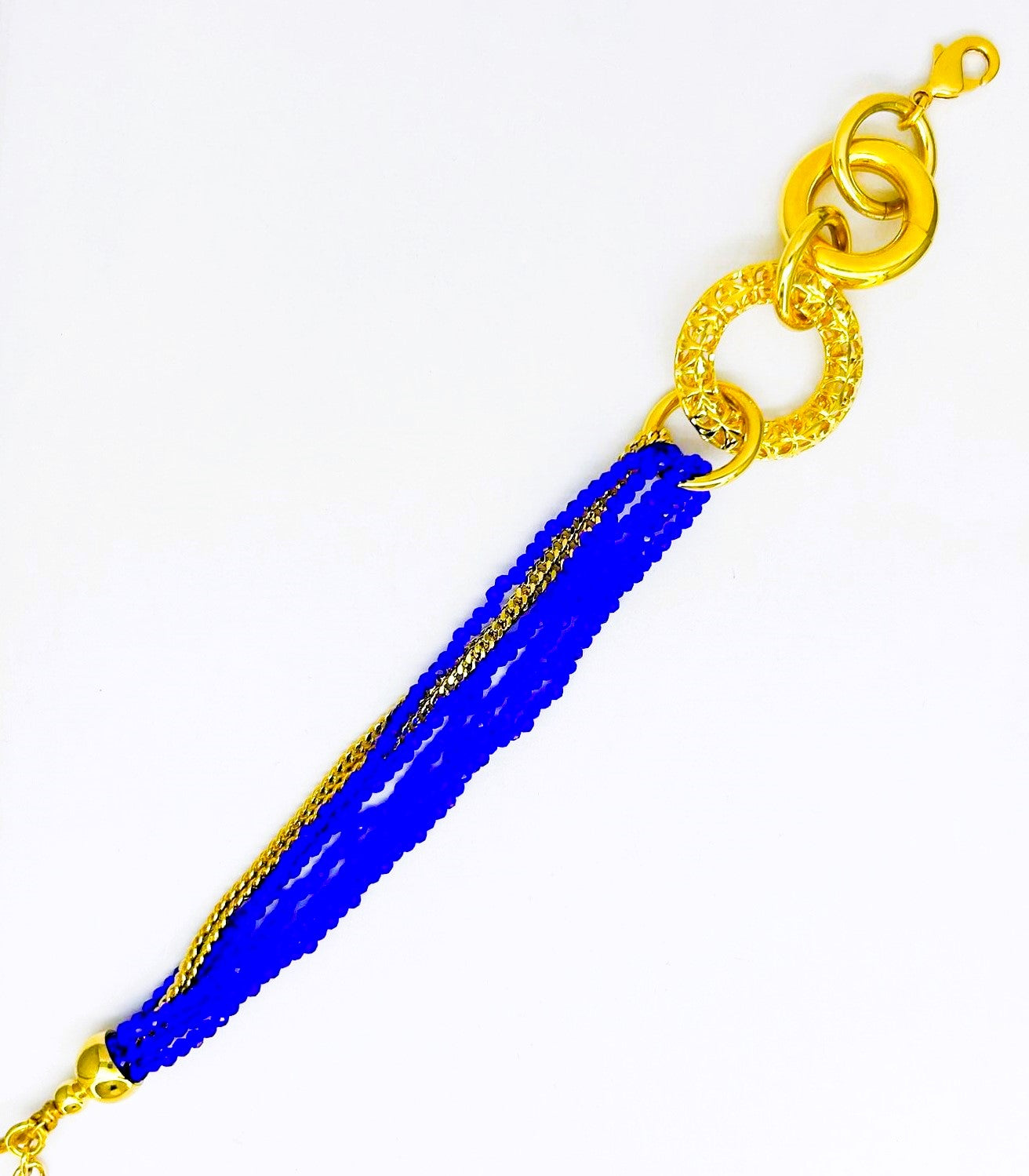 Bracciale Ungari Gioielli Donna Bronzo Dettagli Cerchi Pieni e Traforati Perline Blu e oro FIRENZE BR040