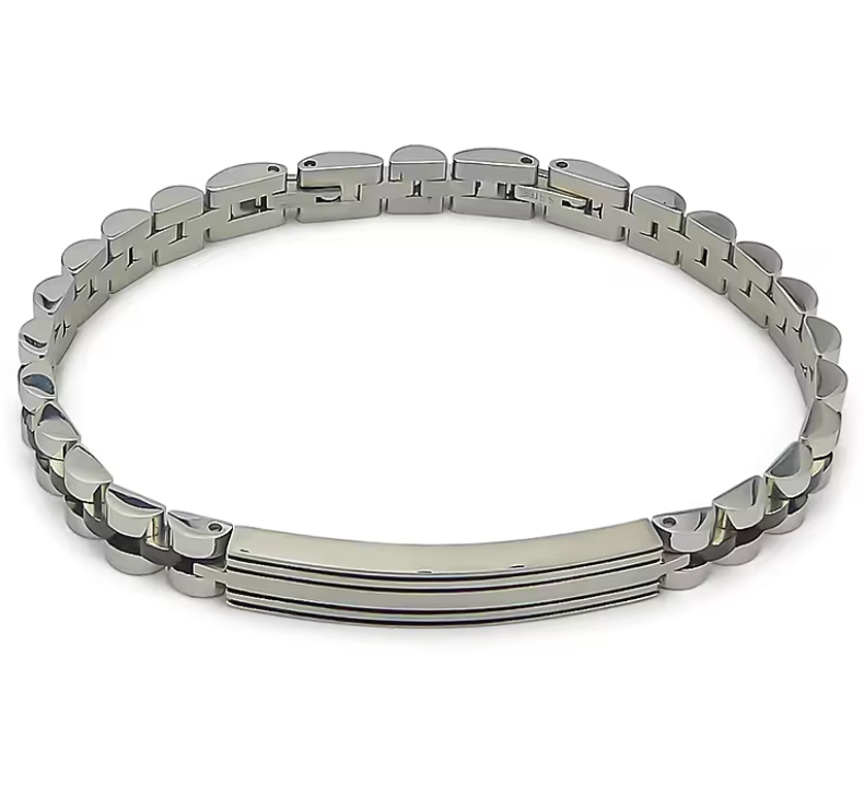 Bracciale Boccadamo Uomo Acciaio Silver Nero Targhetta Centrale _ABR644
