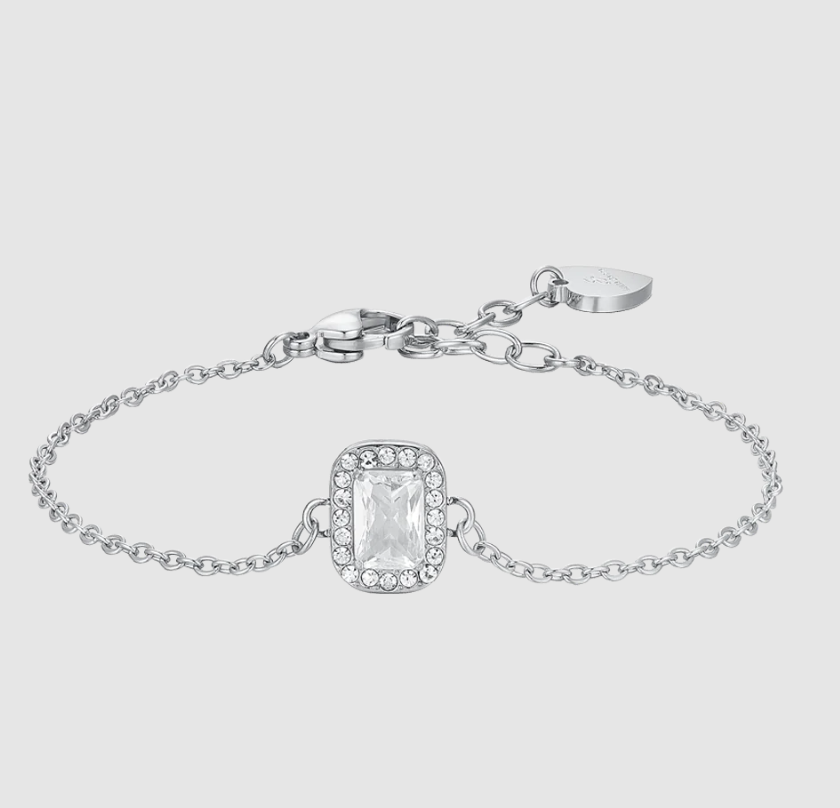 Bracciale Luca Barra Acciaio Argentato Cristalli e Zircone Centrale _BK2738